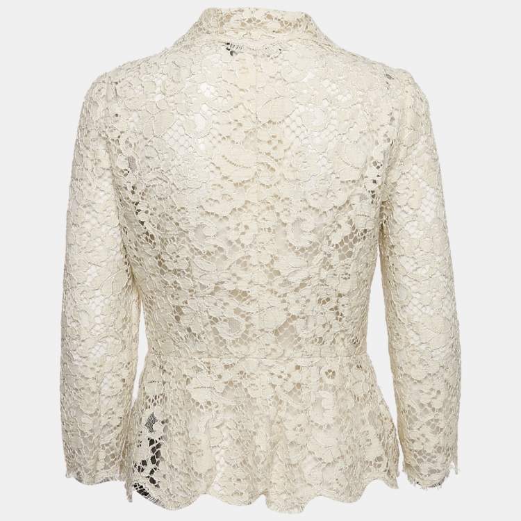 Pre Owned Dolce & Gabbana Ecru Lace Button Front Jacket M