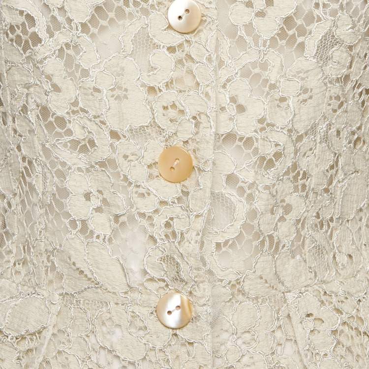 Pre Owned Dolce & Gabbana Ecru Lace Button Front Jacket M