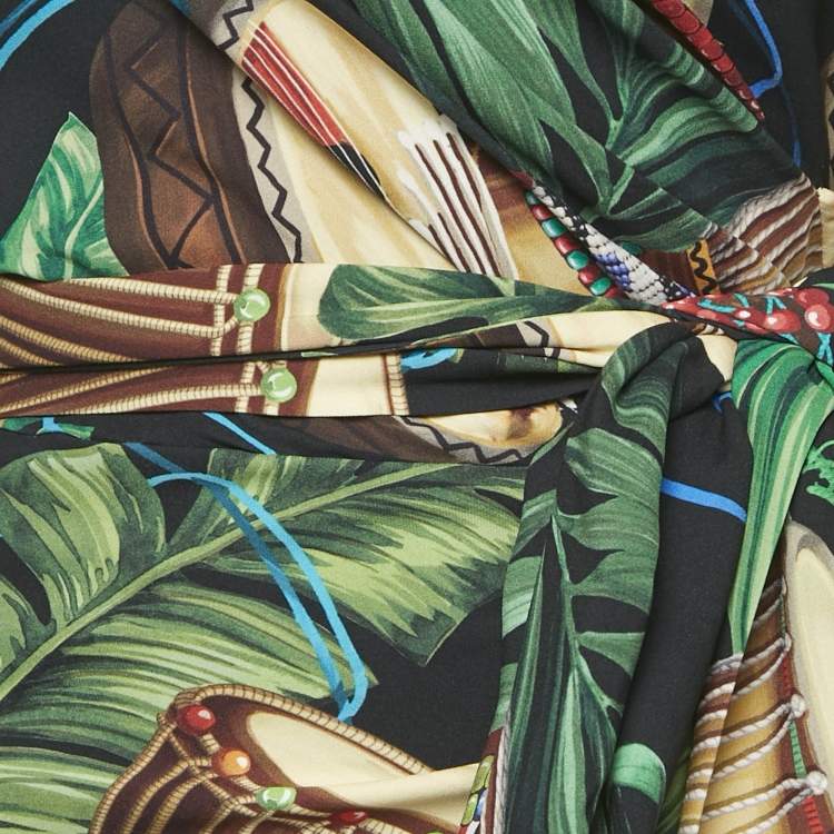 Pre Owned Dolce & Gabbana Black/Multicolor Printed Silk Sleeveless Draped Maxi Dress XL