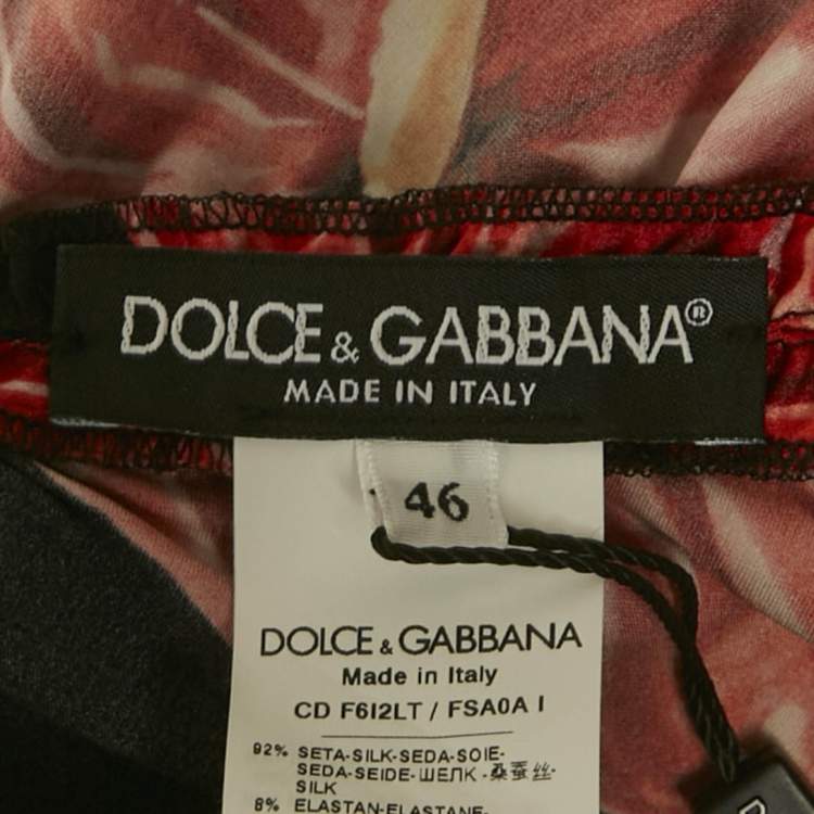 Pre Owned Dolce & Gabbana Black Printed Satin Silk One-Shoulder Tie-Up Detail Midi Dress L