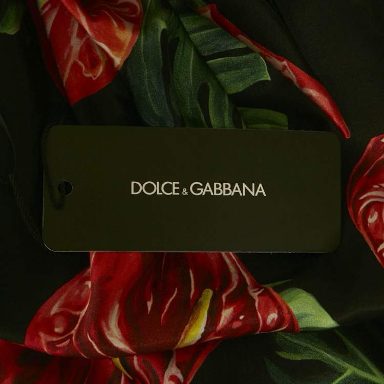 Pre Owned Dolce & Gabbana Black Printed Satin Silk One-Shoulder Tie-Up Detail Midi Dress L