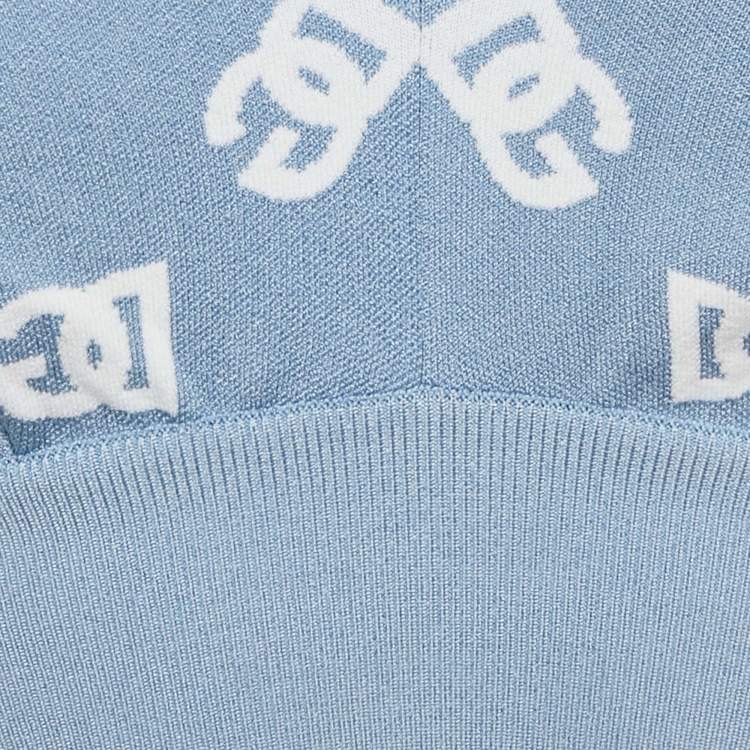 Pre Owned Dolce & Gabbana Blue Logo Intarsia Stretch Knit Bralette Top S