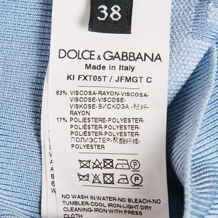 Pre Owned Dolce & Gabbana Blue Logo Intarsia Stretch Knit Bralette Top S