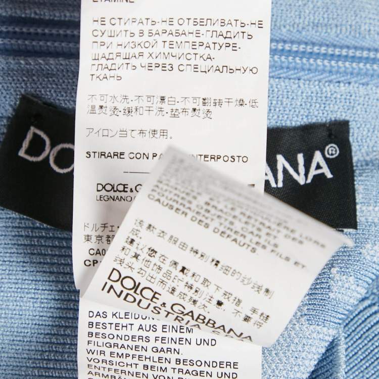 Pre Owned Dolce & Gabbana Blue Logo Intarsia Stretch Knit Bralette Top S