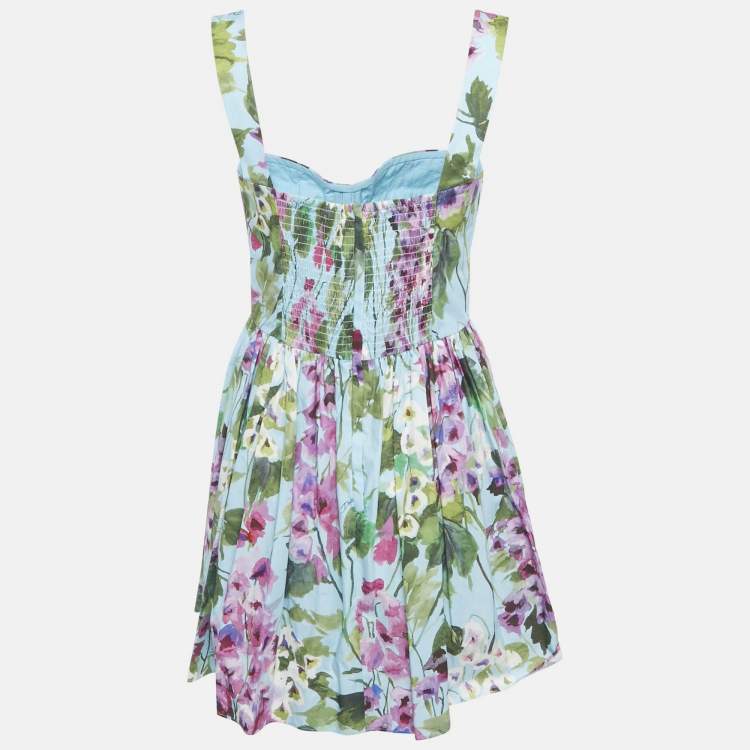 Pre Owned Dolce & Gabbana Blue Bluebell Print Cotton Corset Mini Dress M