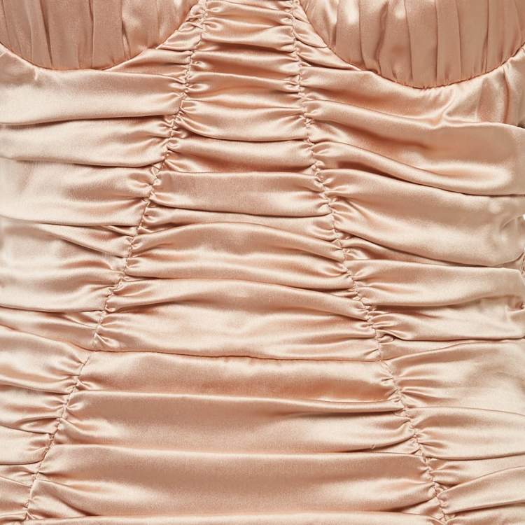 Pre Owned Dolce & Gabbana Champagne Pink Satin Ruched Ruffled Maxi Dress M