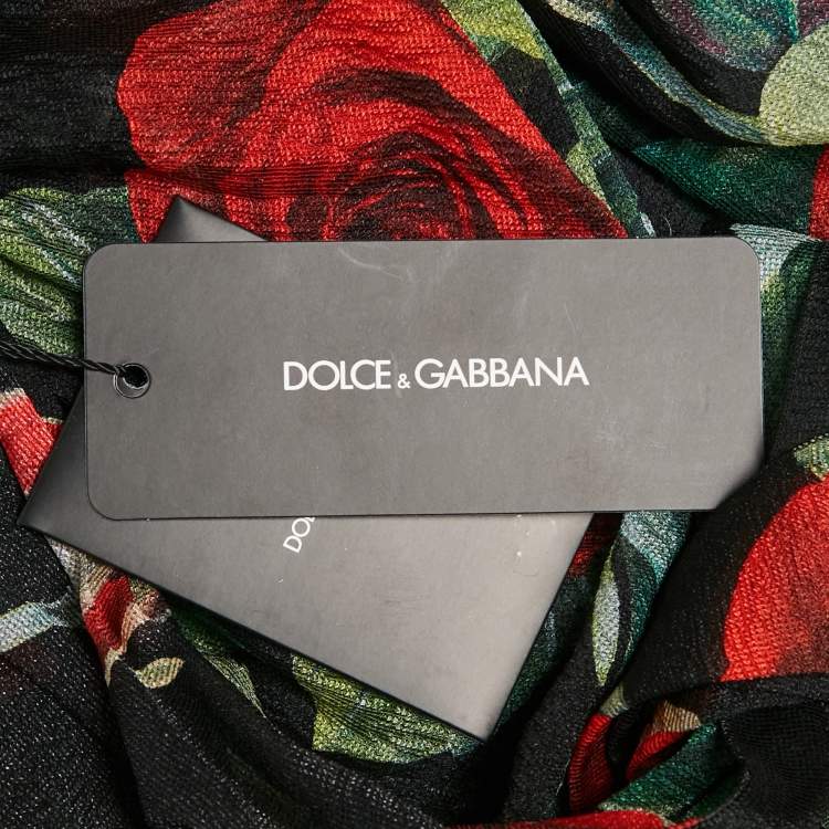 مملوكة مسبقًا Dolce & Gabbana Black Rose Print Silk High Neck Midi Dress M