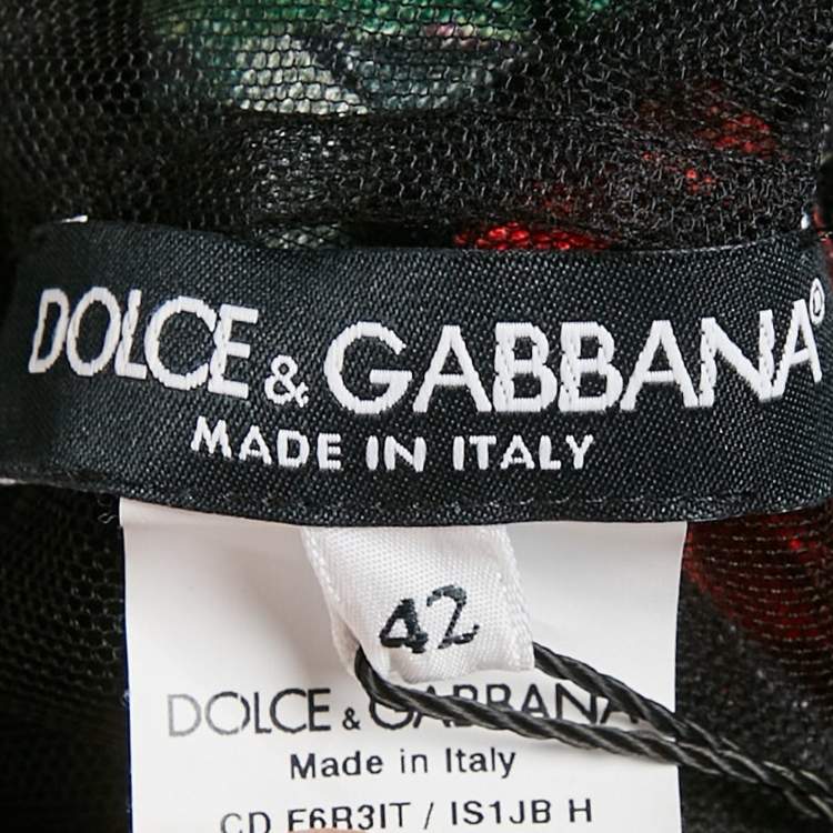 مملوكة مسبقًا Dolce & Gabbana Black Rose Print Silk High Neck Midi Dress M