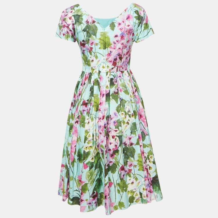 Pre Owned Dolce & Gabbana Blue Floral Print Poplin Midi Dress S