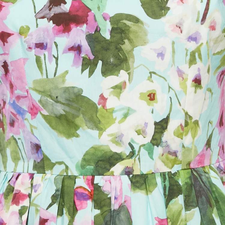 Pre Owned Dolce & Gabbana Blue Floral Print Poplin Midi Dress S