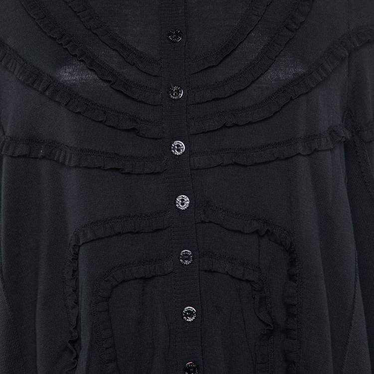 Pre Owned Dolce & Gabbana Black Wool Knit Button Front Poncho S