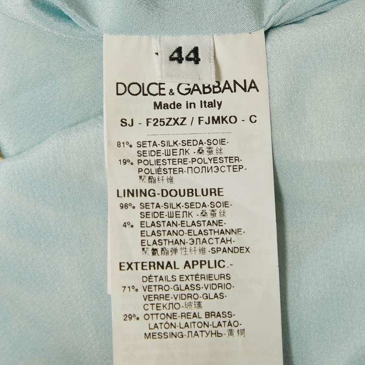 Pre Owned Dolce & Gabbana Blue Crystal Embellished Brocade Blouse M