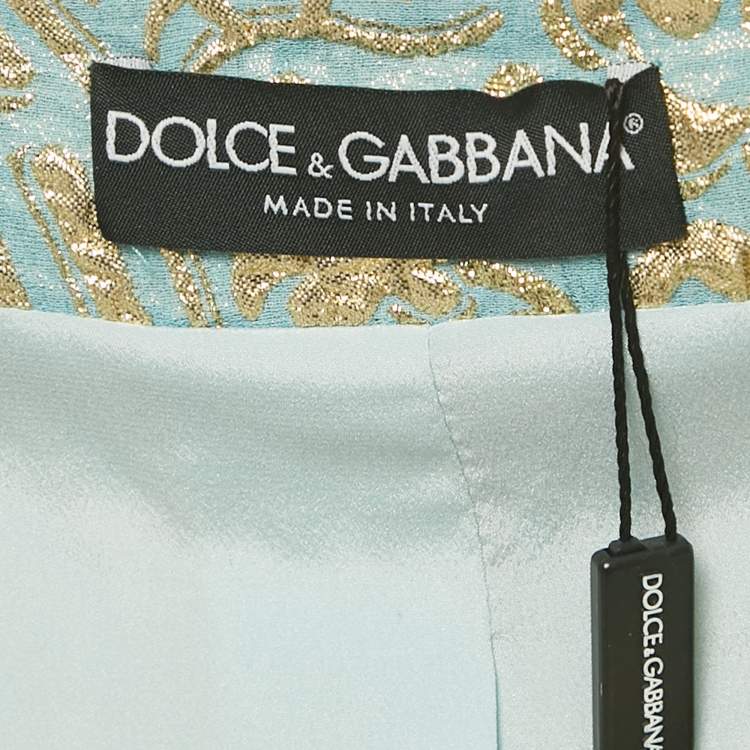 Pre Owned Dolce & Gabbana Blue Crystal Embellished Brocade Blouse M