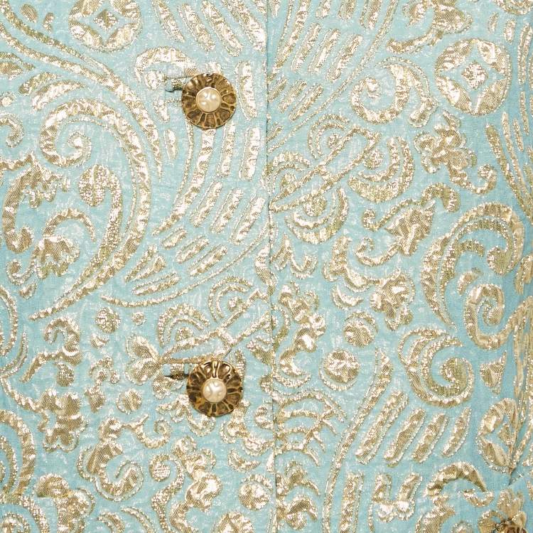 Pre Owned Dolce & Gabbana Blue Crystal Embellished Brocade Blouse M