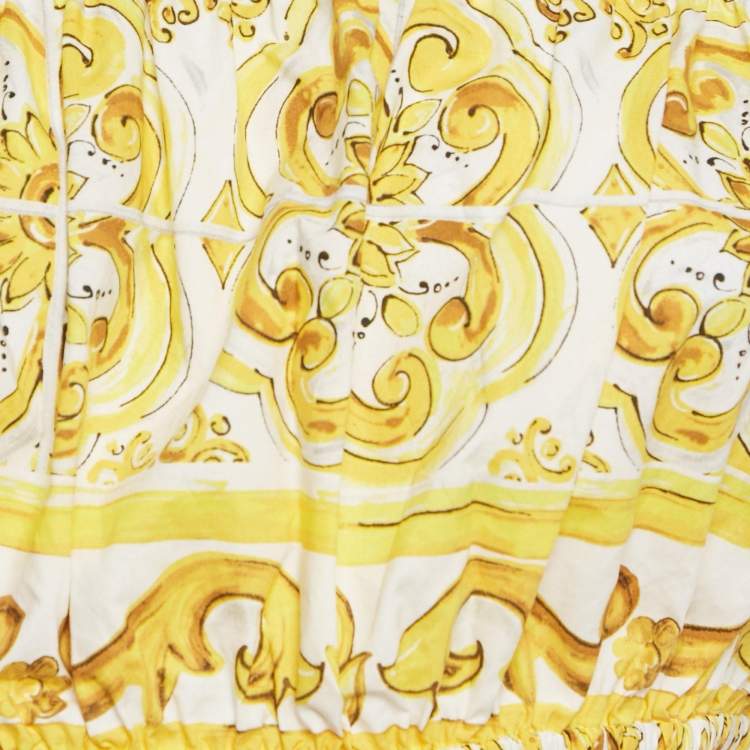 Pre Owned Dolce & Gabbana Yellow Majolica Print Cotton Off-Shoulder Crop Top M