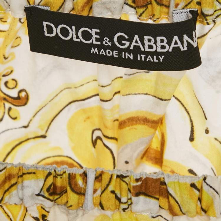 Pre Owned Dolce & Gabbana Yellow Majolica Print Cotton Off-Shoulder Crop Top M