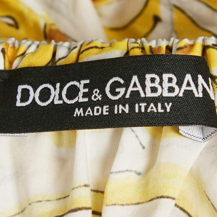 Pre Owned Dolce & Gabbana Yellow Majolica Print Cotton Off-Shoulder Crop Top M