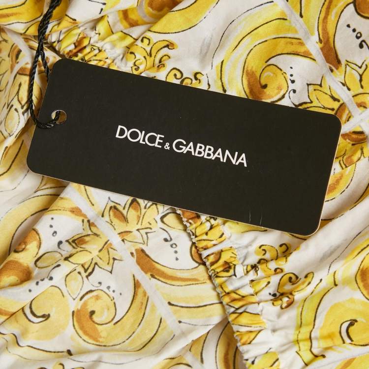 Pre Owned Dolce & Gabbana Yellow Majolica Print Cotton Off-Shoulder Crop Top M