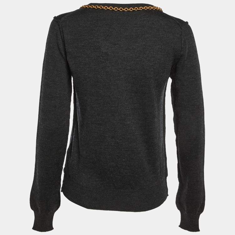 Pre Owned Dolce & Gabbana Charcoal Grey Chain Detail Sweater L