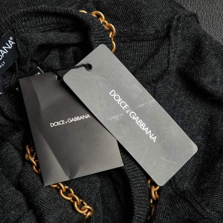 Pre Owned Dolce & Gabbana Charcoal Grey Chain Detail Sweater L