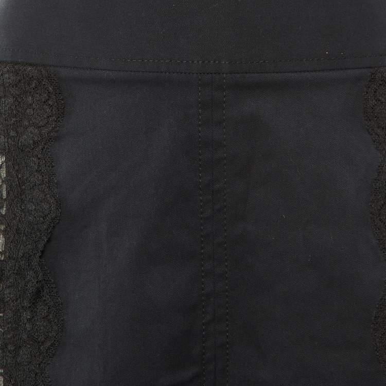 Pre Owned Dolce & Gabbana Black Cotton & Lace Paneled Knee Length Skirt L