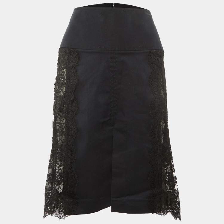 Pre Owned Dolce & Gabbana Black Cotton & Lace Paneled Knee Length Skirt L