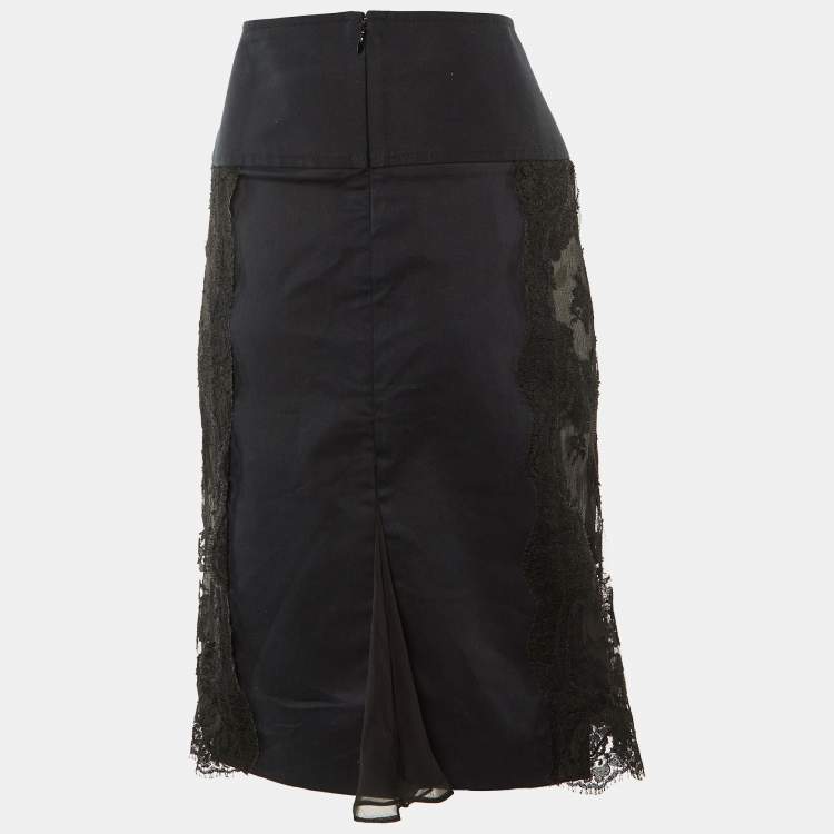 Pre Owned Dolce & Gabbana Black Cotton & Lace Paneled Knee Length Skirt L