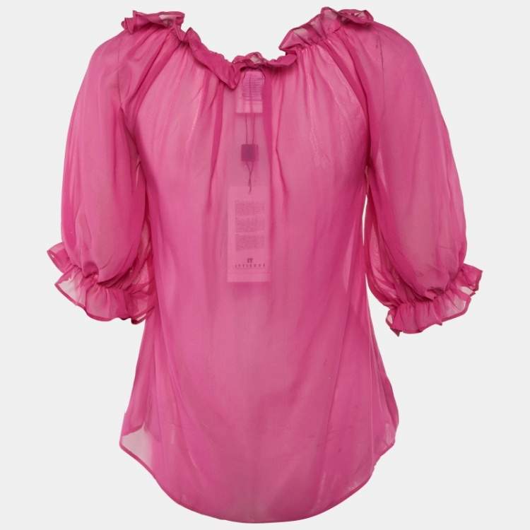 Pre Owned Dolce & Gabbana Pink Silk Chiffon Ruffled Top M