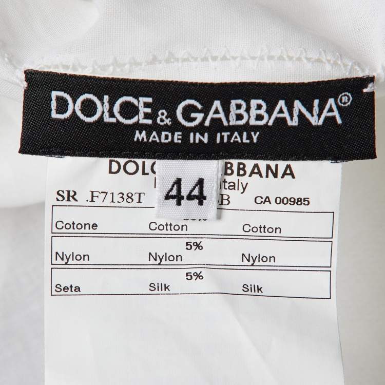 Pre Owned Dolce & Gabbana Off-White Cotton Contrast Trim Top M