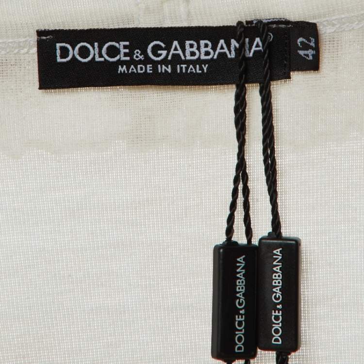 Pre Owned Dolce & Gabbana Off-White Cotton Blend Knit Ruffled Top M