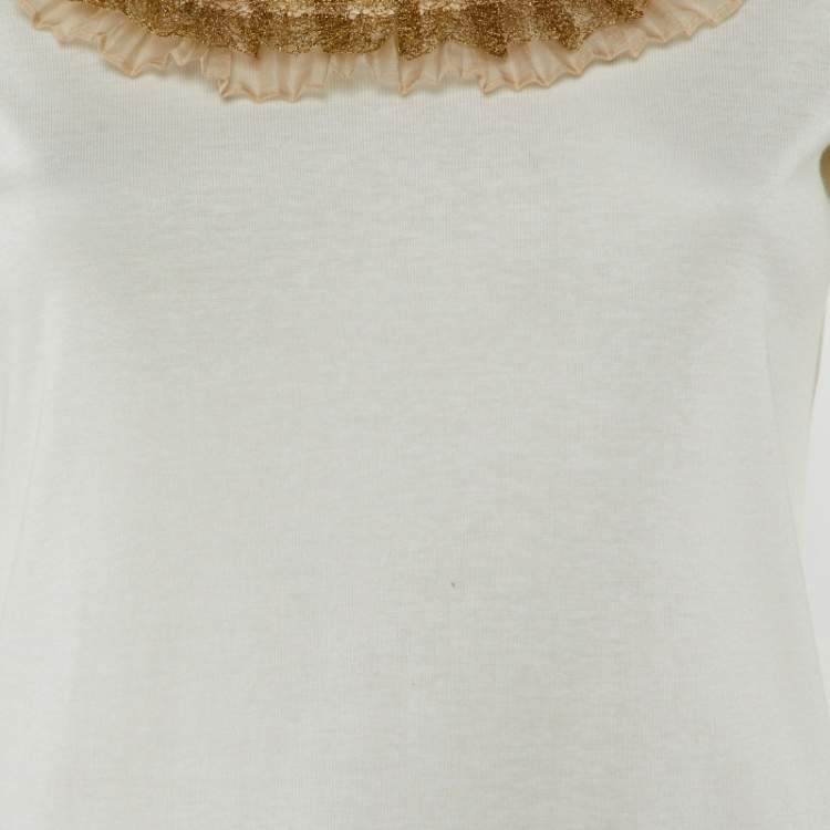 Pre Owned Dolce & Gabbana Off-White Cotton Blend Knit Ruffled Top M