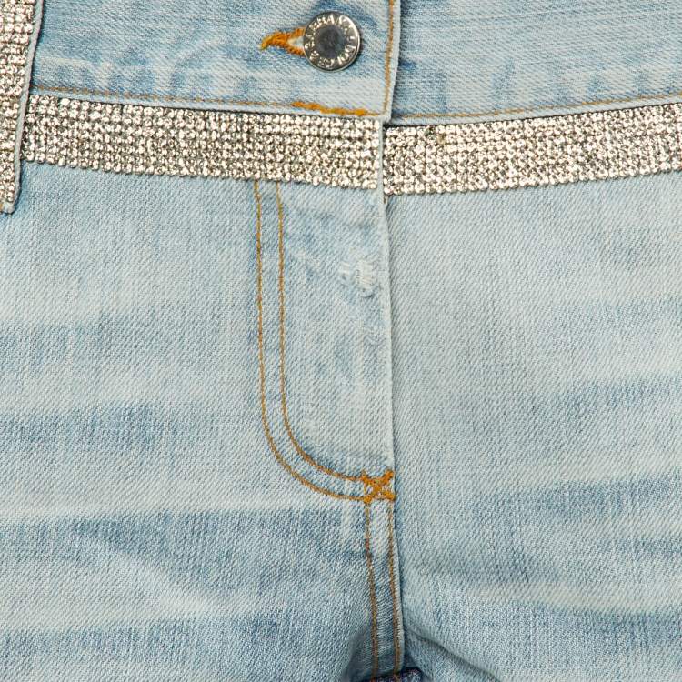 Pre Owned Dolce & Gabbana Blue Distressed Denim Stud Detail Denim L Waist 35" 