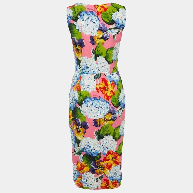 Pre Owned Dolce & Gabbana Pink Floral Print Crepe Sheath Dress M