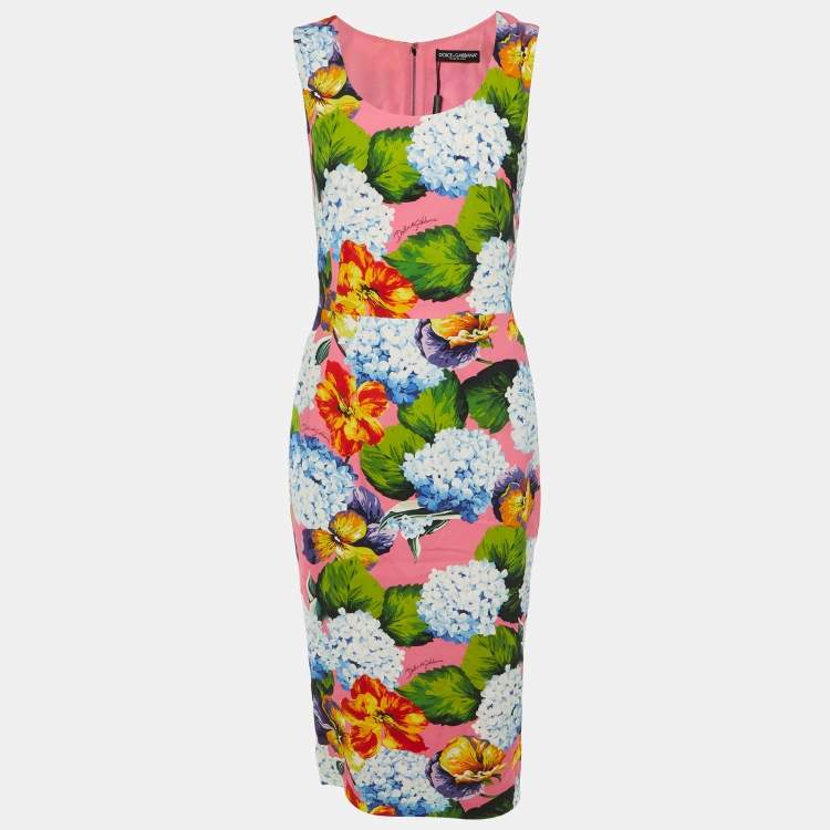 Pre Owned Dolce & Gabbana Pink Floral Print Crepe Sheath Dress M