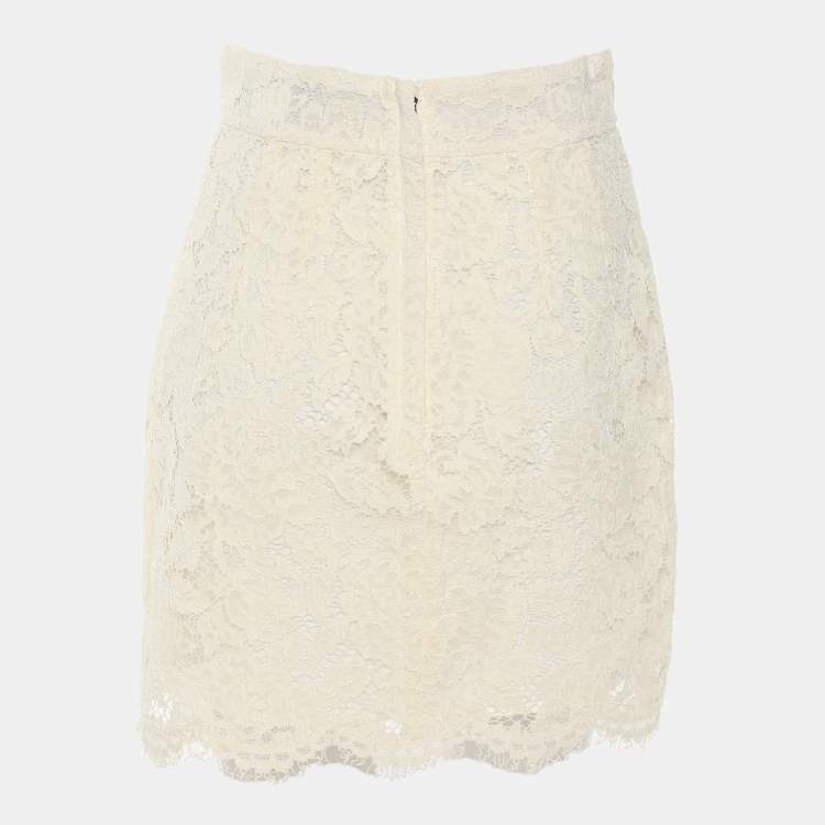 Pre Owned Dolce & Gabbana Cream Lace Mini Skirt S