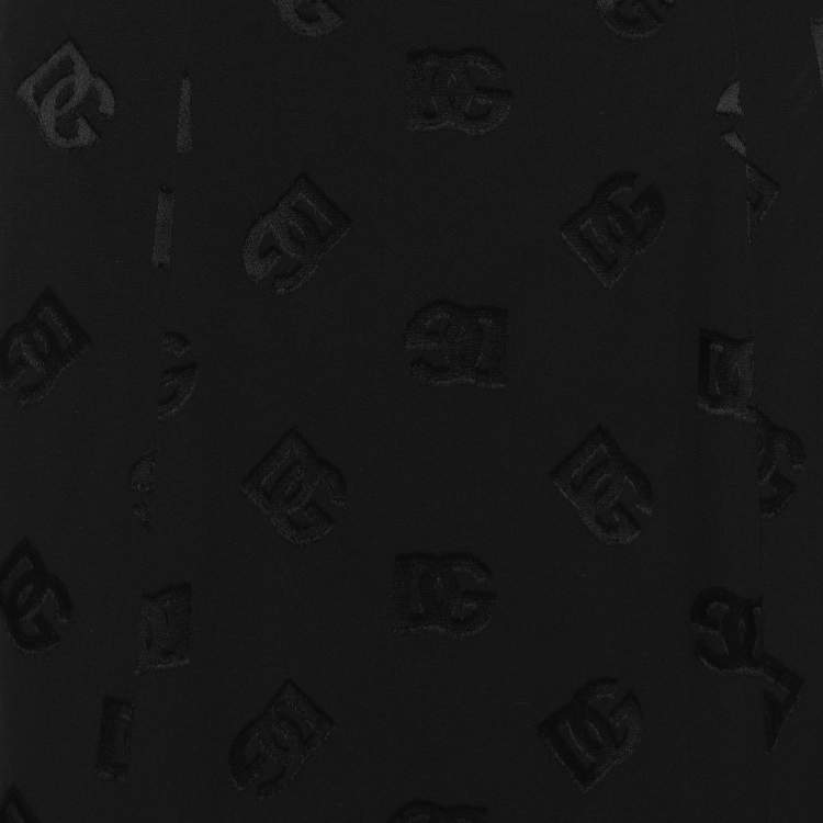 Pre Owned Dolce & Gabbana Black Silk Logo Print Midi Skirt S