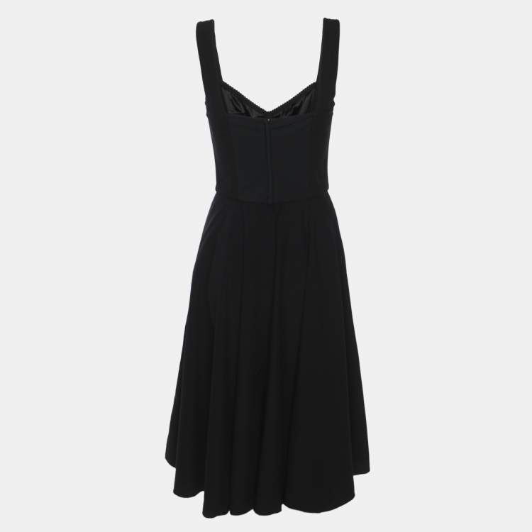 Pre Owned Dolce & Gabbana Black Crepe Shoulder Strap Midi Dress S