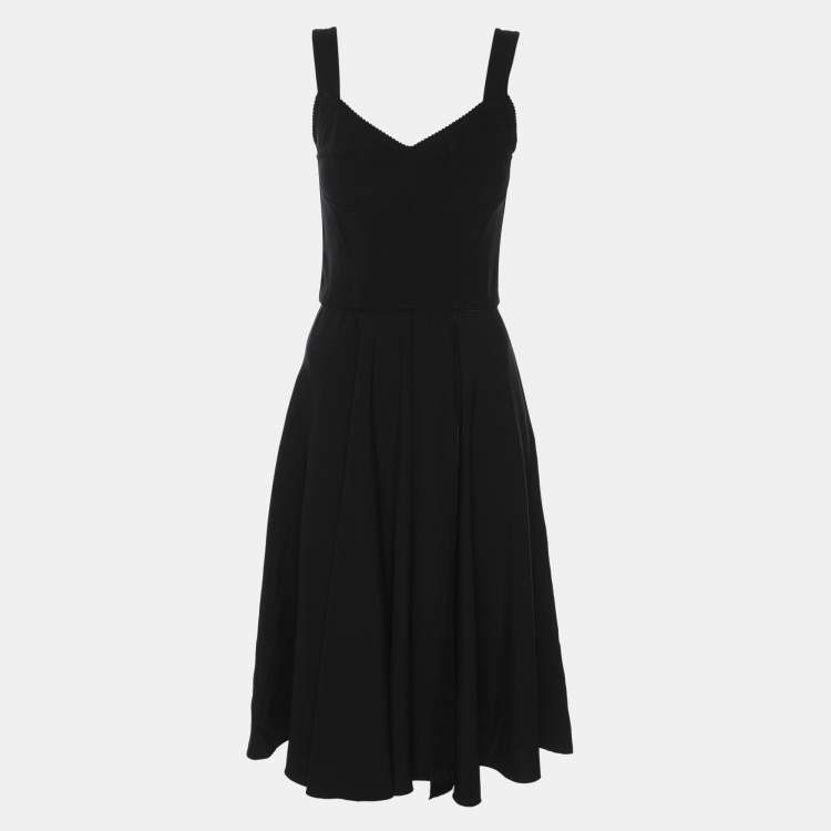 Pre Owned Dolce & Gabbana Black Crepe Shoulder Strap Midi Dress S