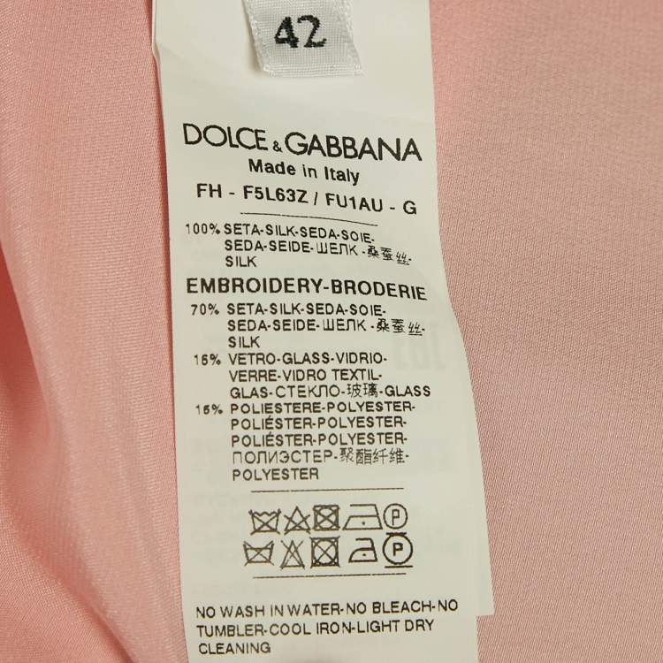 Pre Owned Dolce & Gabbana Pink Satin Silk Floral Detail Button Front Blouse M
