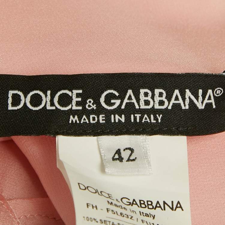 Pre Owned Dolce & Gabbana Pink Satin Silk Floral Detail Button Front Blouse M