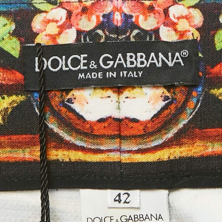 Pre Owned Dolce & Gabbana Black Printed Cotton High Waist Shorts M