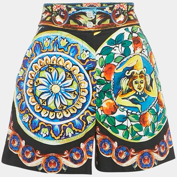 Pre Owned Dolce & Gabbana Black Printed Cotton High Waist Shorts M