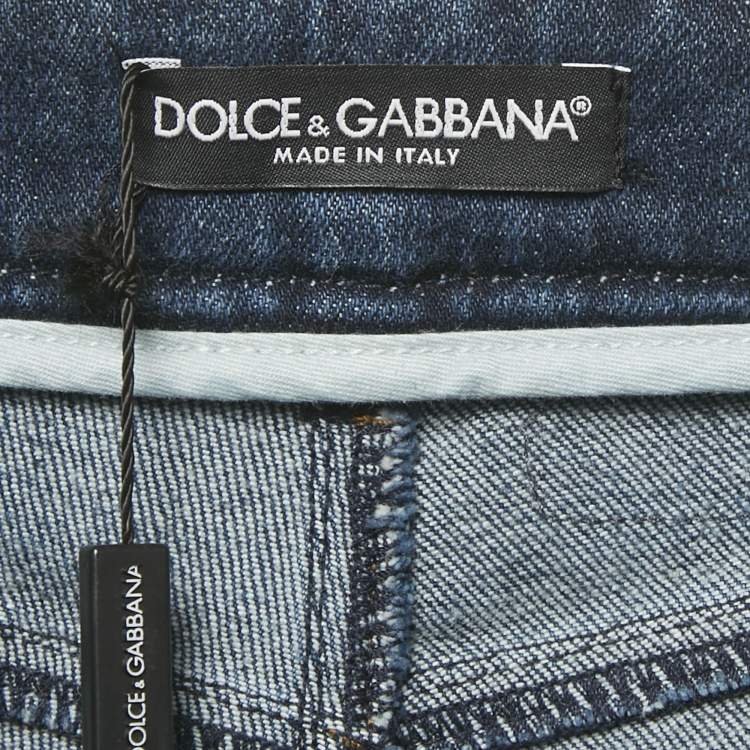 Pre Owned Dolce & Gabbana Blue Patchwork Denim Skinny Jeans S Waist 27"