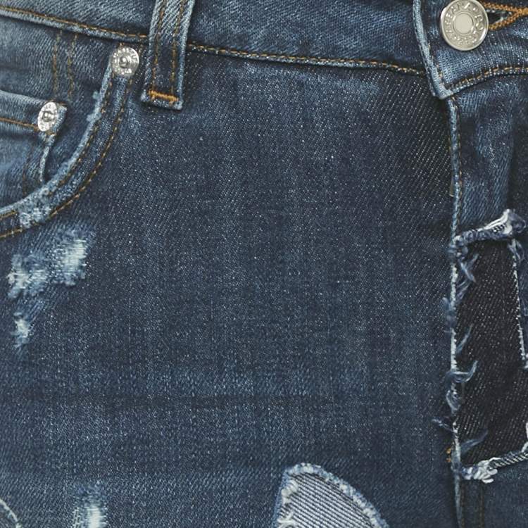 Pre Owned Dolce & Gabbana Blue Patchwork Denim Skinny Jeans S Waist 27"