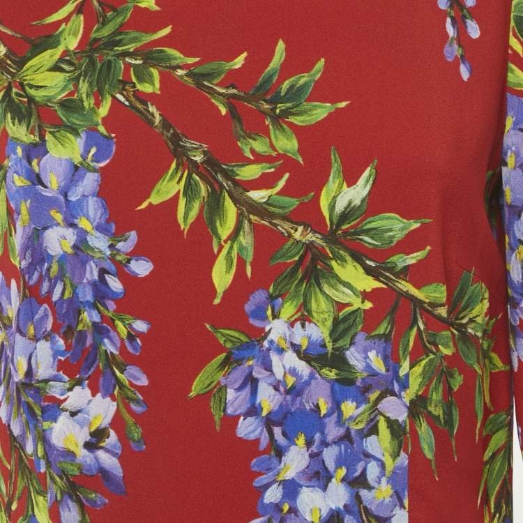 Pre Owned Dolce & Gabbana Red Floral Print Crepe Blouse M