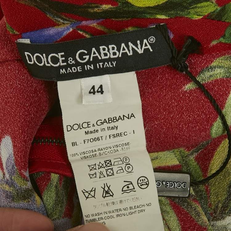 Pre Owned Dolce & Gabbana Red Floral Print Crepe Blouse M