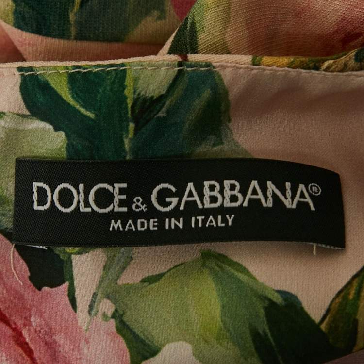 Pre Owned Dolce & Gabbana Pink Rose Print Crepe Sleeveless Shift Dress M