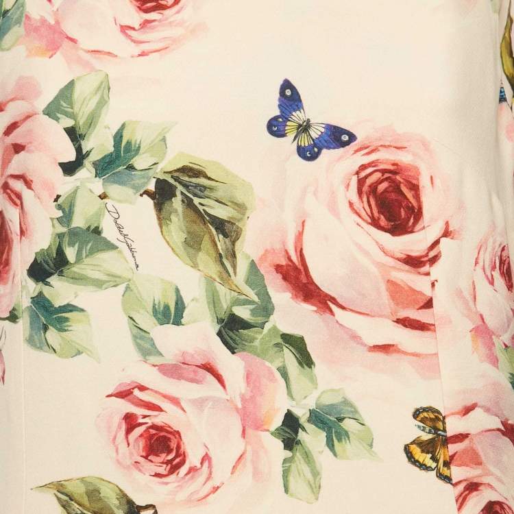 Pre Owned Dolce & Gabbana Pink Rose Print Crepe Sleeveless Shift Dress M