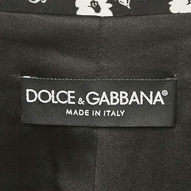 Pre Owned Dolce & Gabbana Black Cady Daisy Print Crepe Blazer S