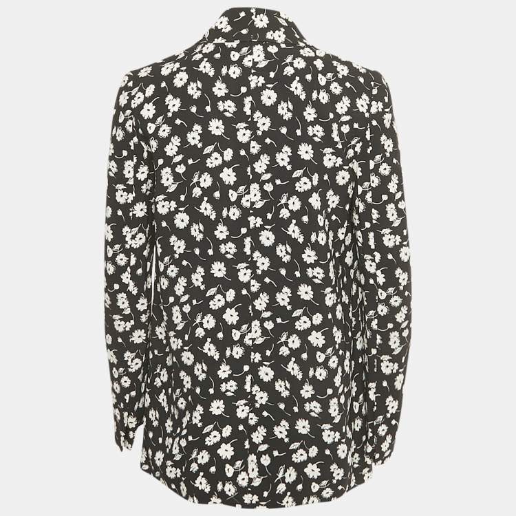 Pre Owned Dolce & Gabbana Black Cady Daisy Print Crepe Blazer S